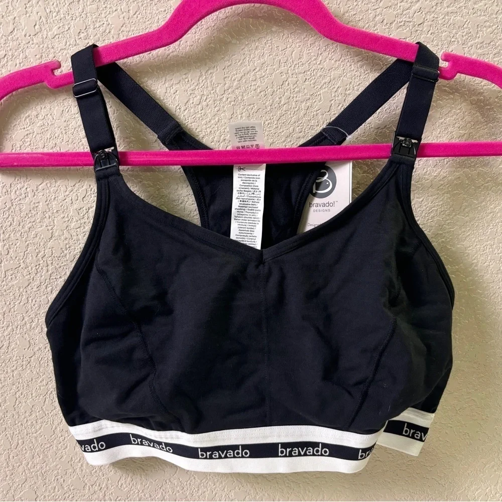 Lot of 2 NWT Bravado Designs Black Racerback Full Cup Nursing Bra S 32D-…